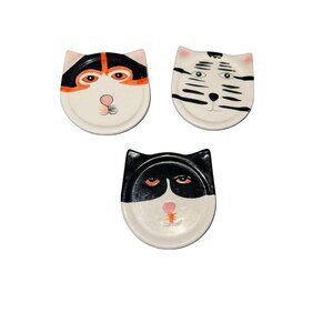 Set Of 3 Ceramic Cat Face Coasters